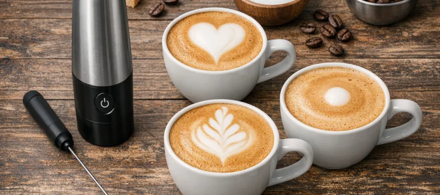 Einfache Muster mit dem Milchaufschaeumer: Herz, Blatt und Punkt gestalten