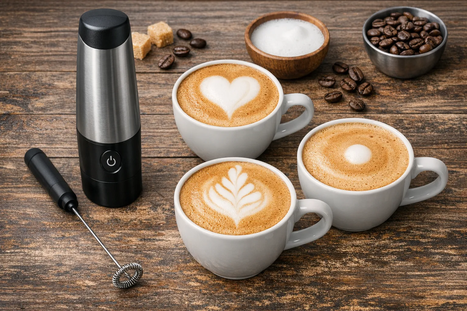 Einfache Muster mit dem Milchaufschaeumer: Herz, Blatt und Punkt gestalten