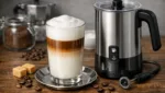 Latte Macchiato mit Milchaufschaeumer: geschichteter Genuss