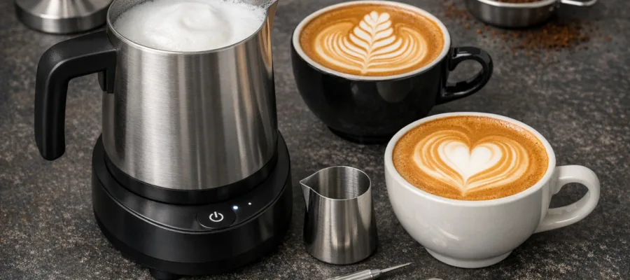 Milchaufschaeumer fuer Latte Art: Basis-Techniken fuer Microfoam, Giessen und einfache Muster
