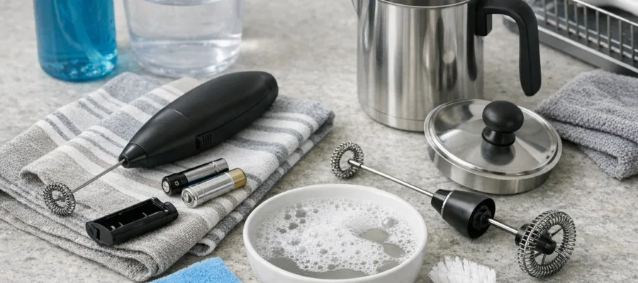 Reinigung von batteriebetriebenen und manuellen Milchaufschaeumern
