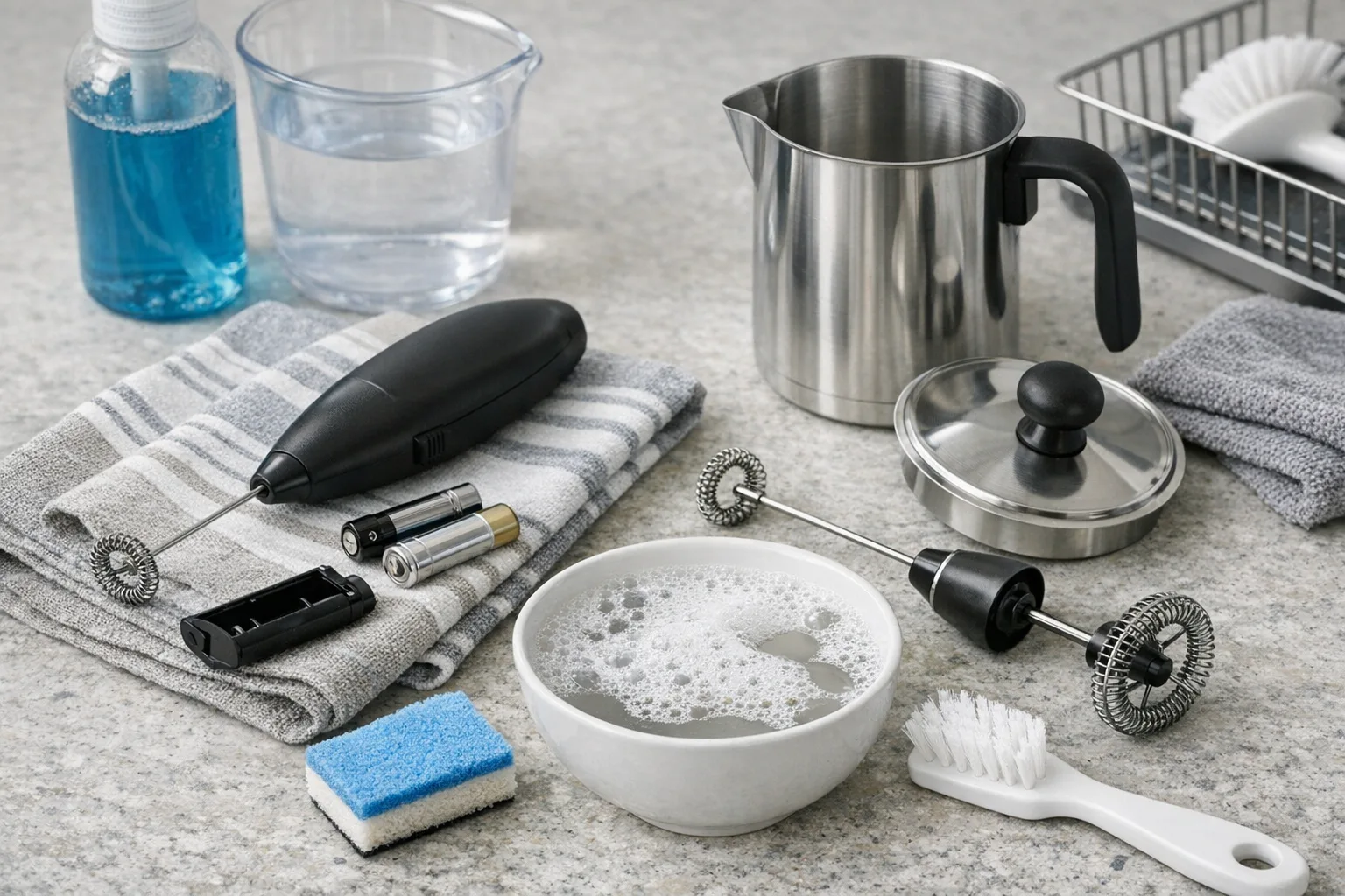 Reinigung von batteriebetriebenen und manuellen Milchaufschaeumern