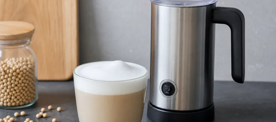 Sojamilch-Latte mit Milchaufschaeumer: stabiler Schaum